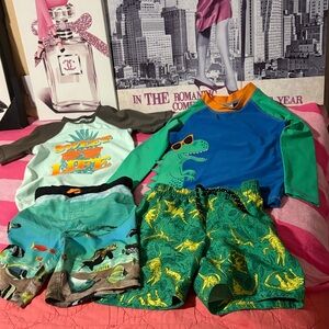 Gymboree, Gap, Old Kids Dinosaur & Ocean Rash Guard Swim Set - Blue, Green, Teal